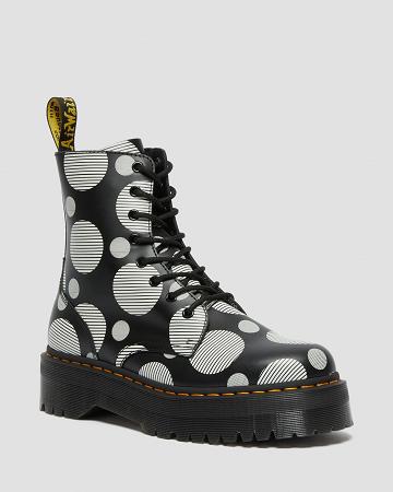 Men's Dr Martens Jadon Polka Dot Smooth Leather Platform Boots Black | AU 559MQZ